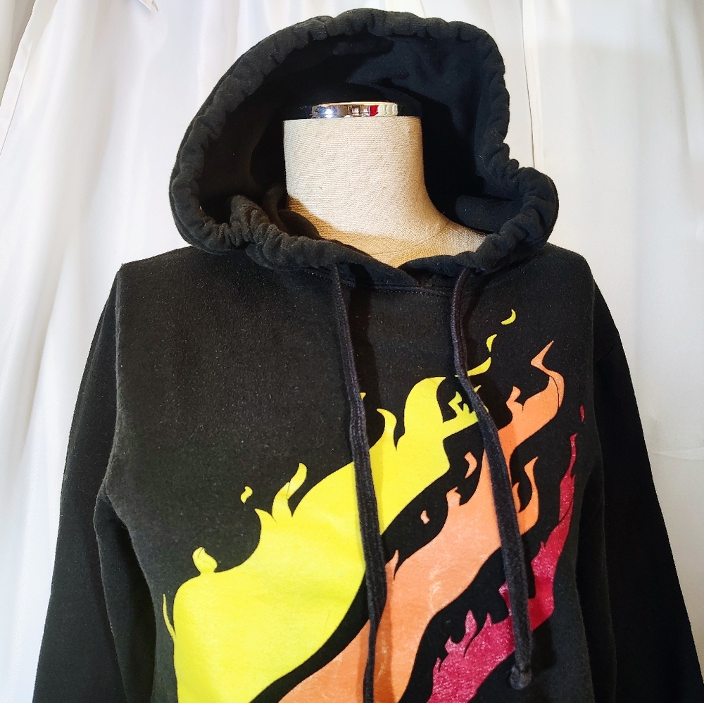 The Concert Fleece Hoodie, By Preston, Women Black, Pockets, Flames, XS - Picture 2 of 11